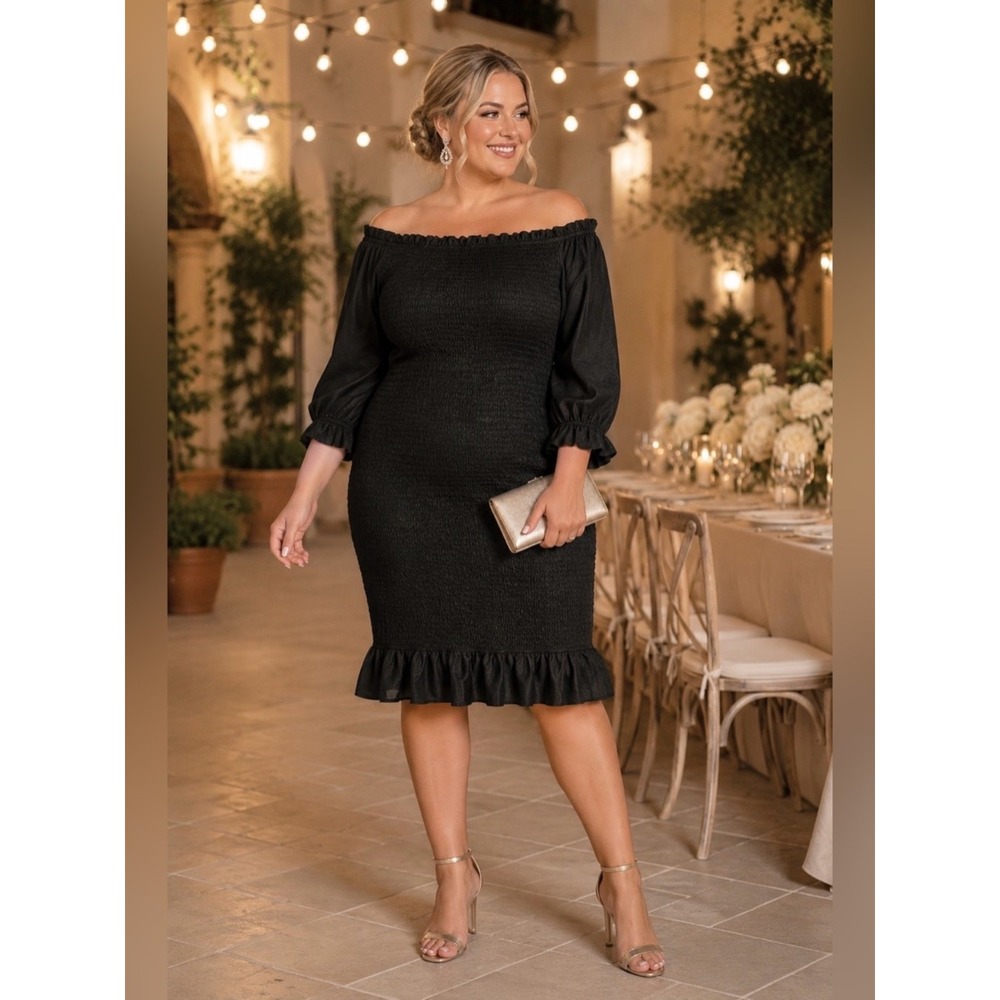 BALTIC BORN Plus Size Black Smocked Dress 3XL NEW Bodycon Midi Party Wedding